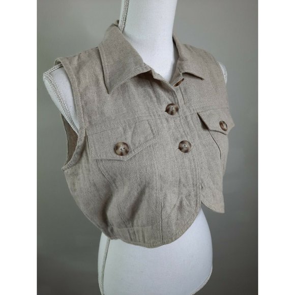S2S Vtg Linen Boxy Crop Top Button Shirt Medium - Picture 9 of 9